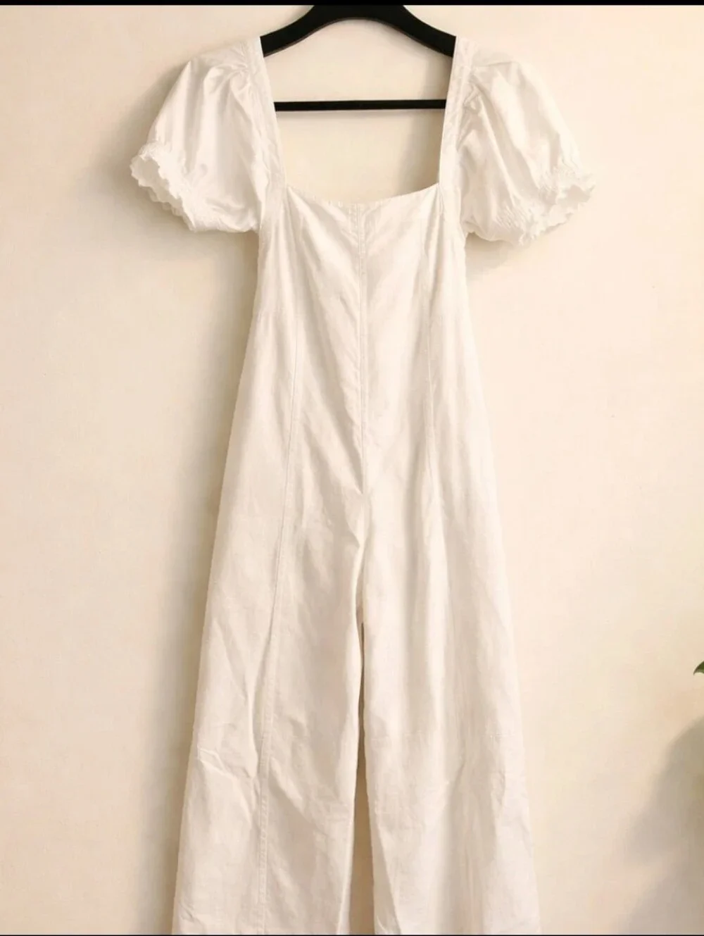 Free People Cream Wide Leg Jumpsuit With Square Neck & Smocked Back Size Large